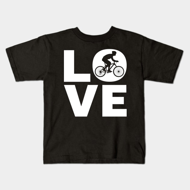 Love Cycling Gift For Racing Cyclists Kids T-Shirt by OceanRadar